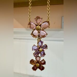 RARE Coach Vintage Gold Necklace with Pink, Purple, and Brown Crystal Flowers